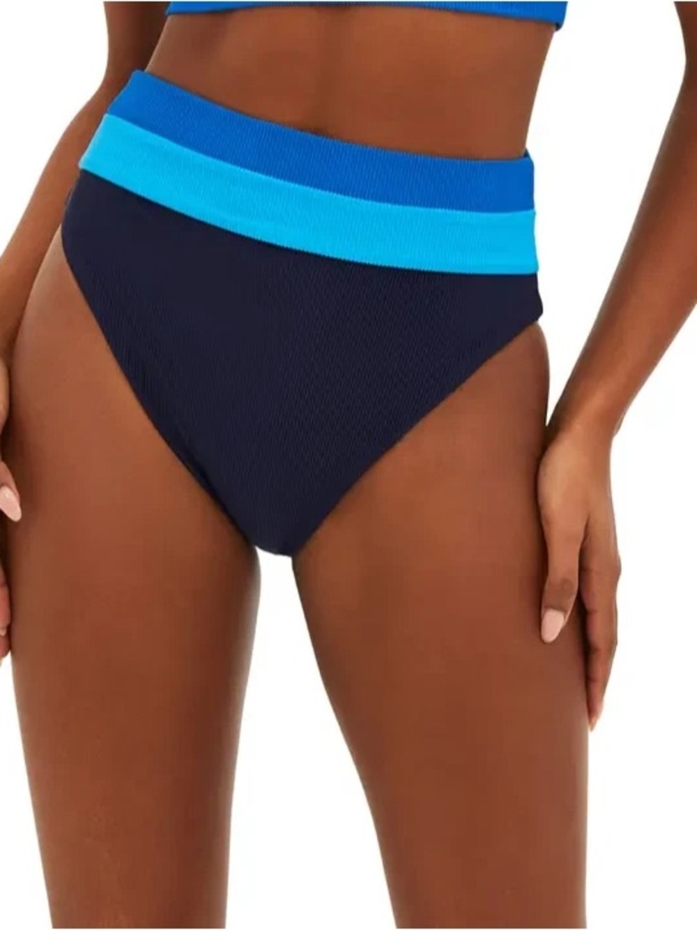Beach Riot Navy and Turquoise High-Waist Swim Bottom